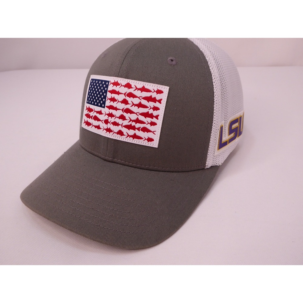 Columbia PFG LSU Fish Flag Mesh Trucker Hat Cap Grey White Fitted S/M CU0229